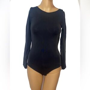 Women's DKNY Jersey Opaque Long Sleeve Bodysuit Shirt Black L Large